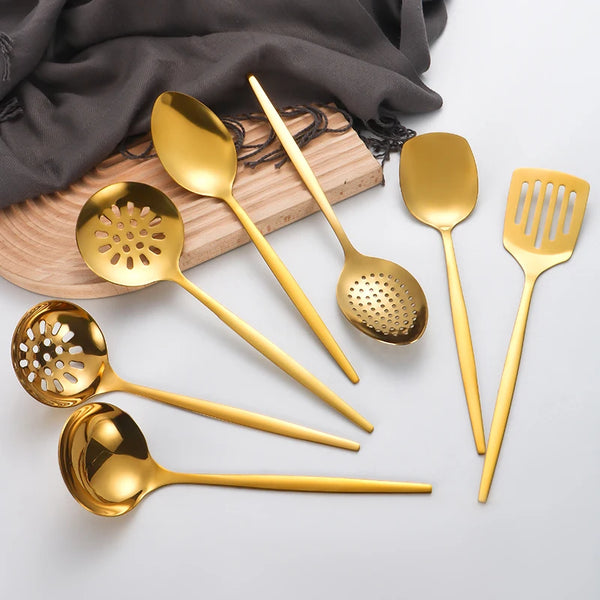 Golden Kitchen Collection – Luxurious 7-Piece Stainless Steel Ensemble