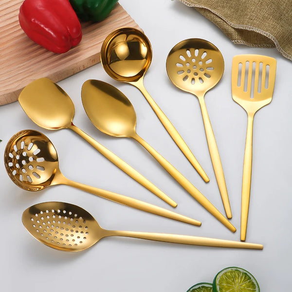 Golden Kitchen Collection – Luxurious 7-Piece Stainless Steel Ensemble